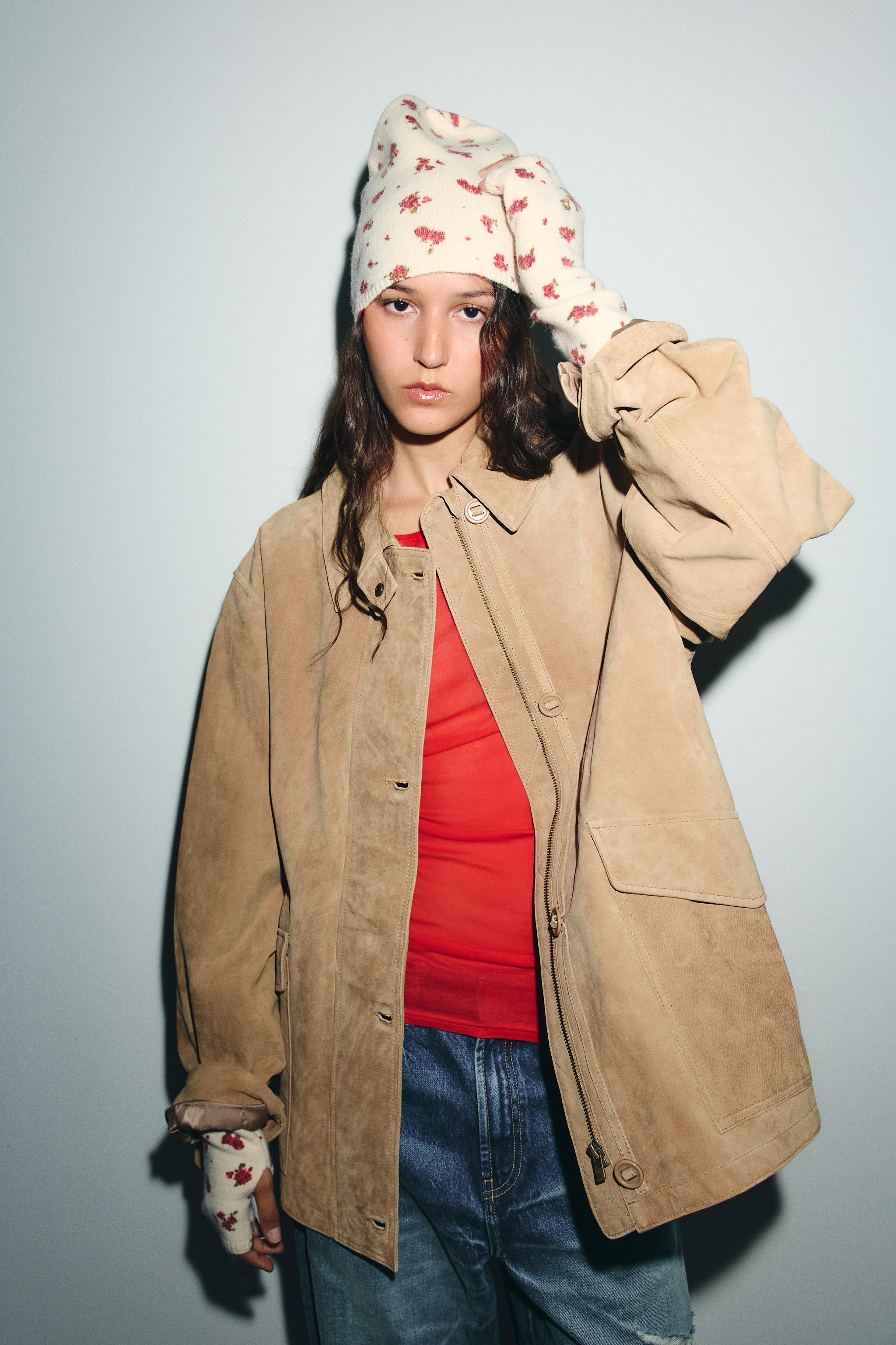 FLORAL PRINT KNIT BEANIE HAT